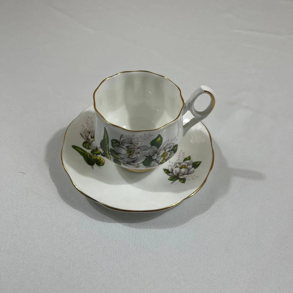 Royal Dover Tea Cup Saucer Set July Water Lily Bone China